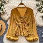 V-neck Lace Patchwork Top