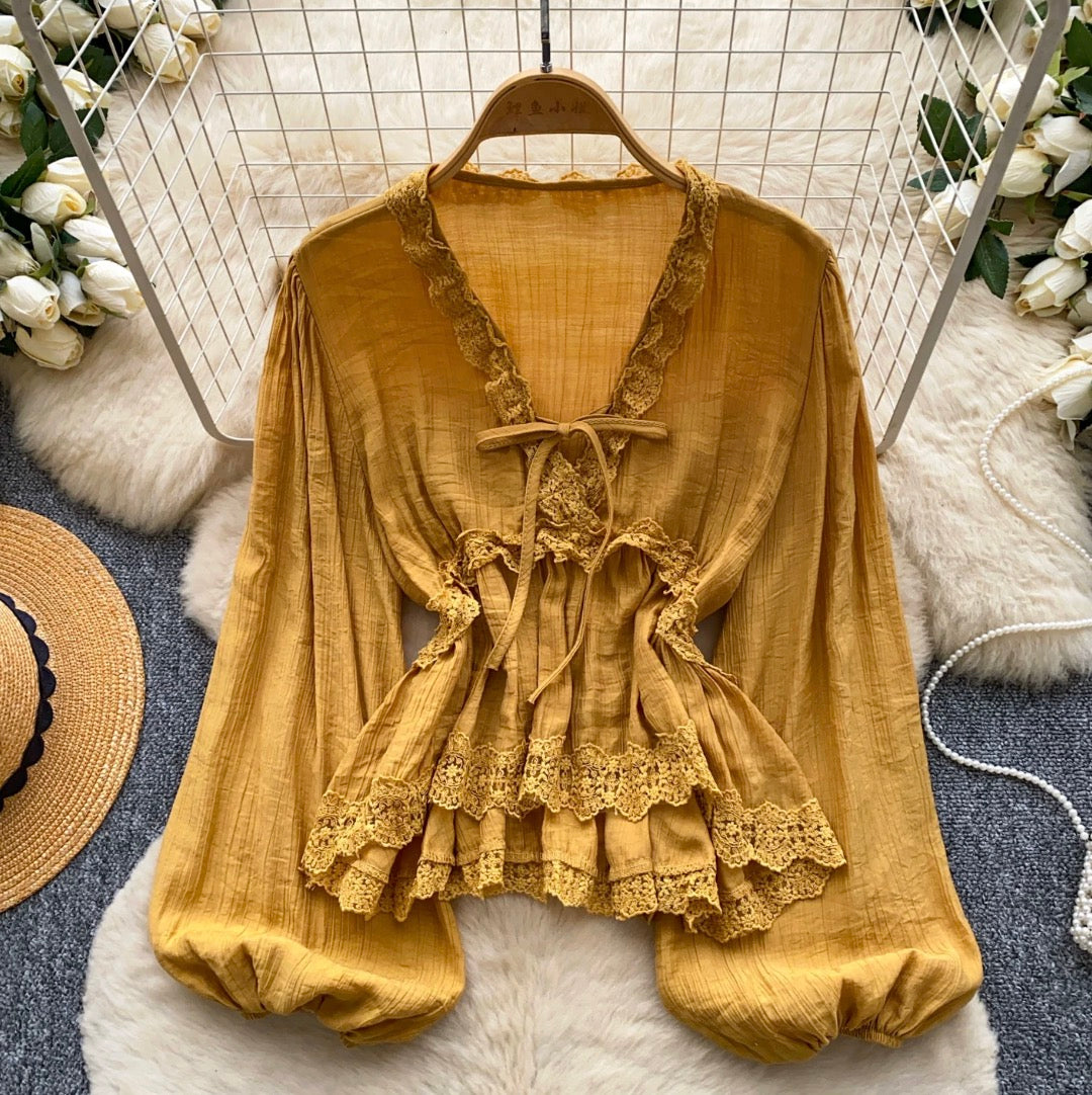 V-neck Lace Patchwork Top
