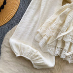 V-neck Lace Patchwork Top