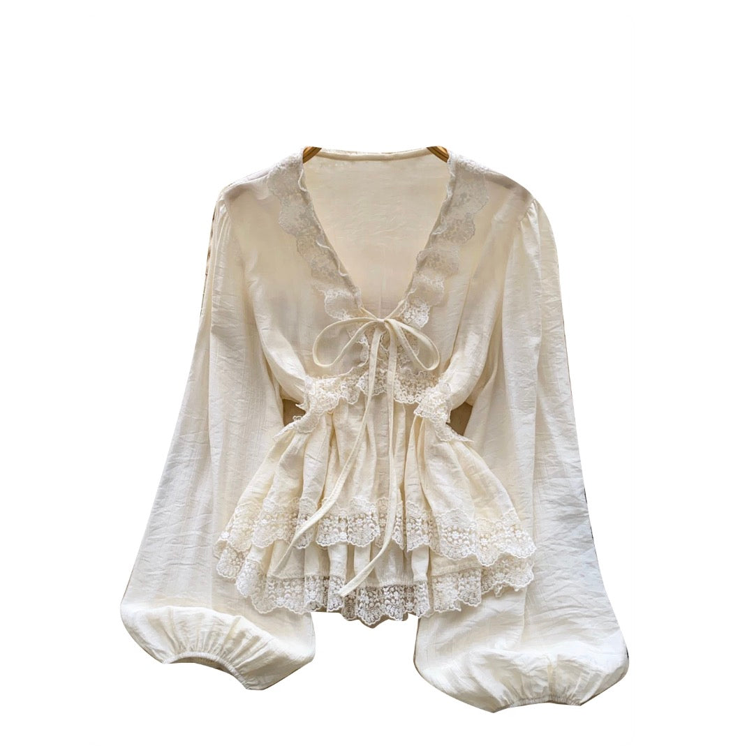 V-neck Lace Patchwork Top