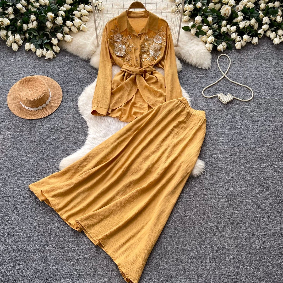 Lace-up Shirt & Skirt Premium 2Pcs