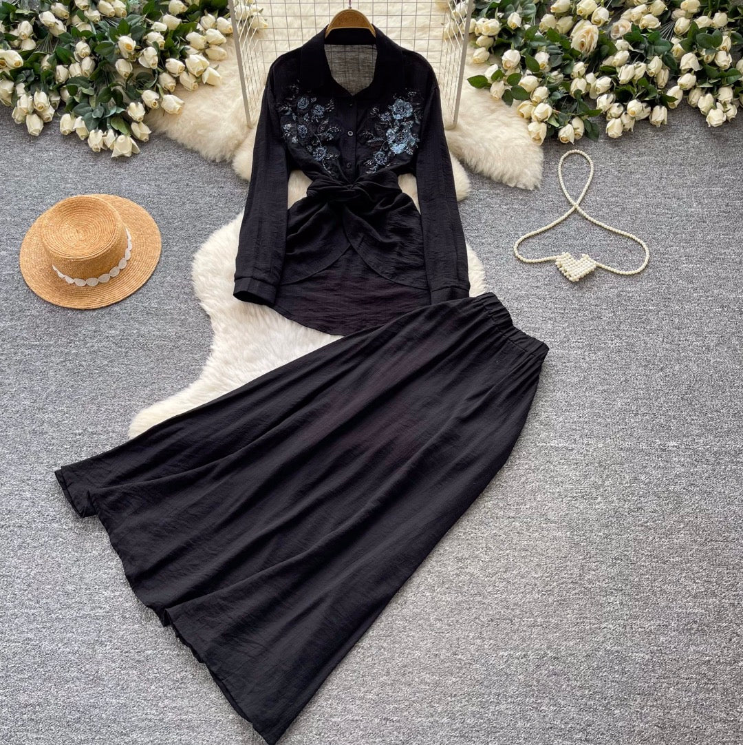 Lace-up Shirt & Skirt Premium 2Pcs