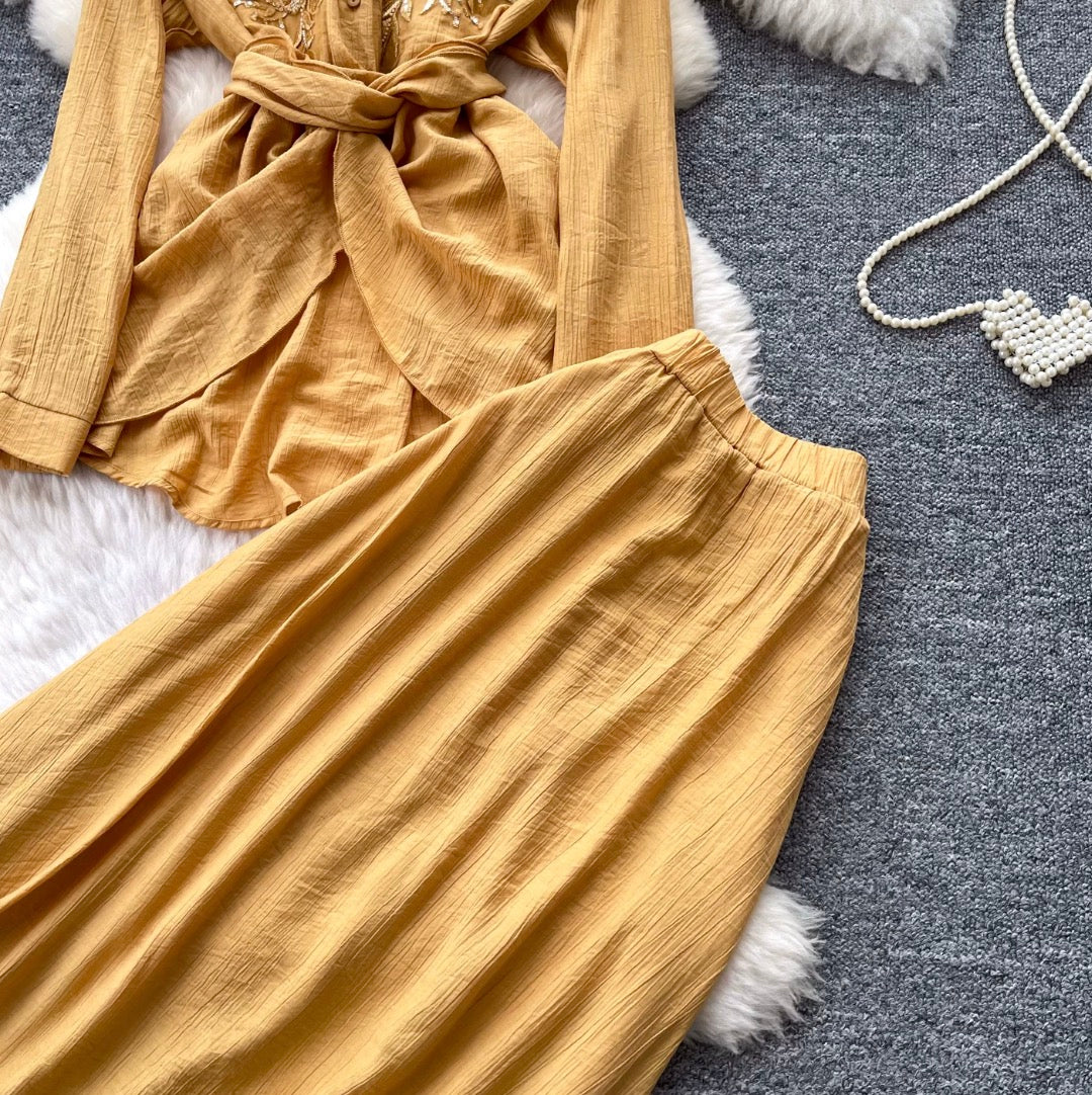 Lace-up Shirt & Skirt Premium 2Pcs