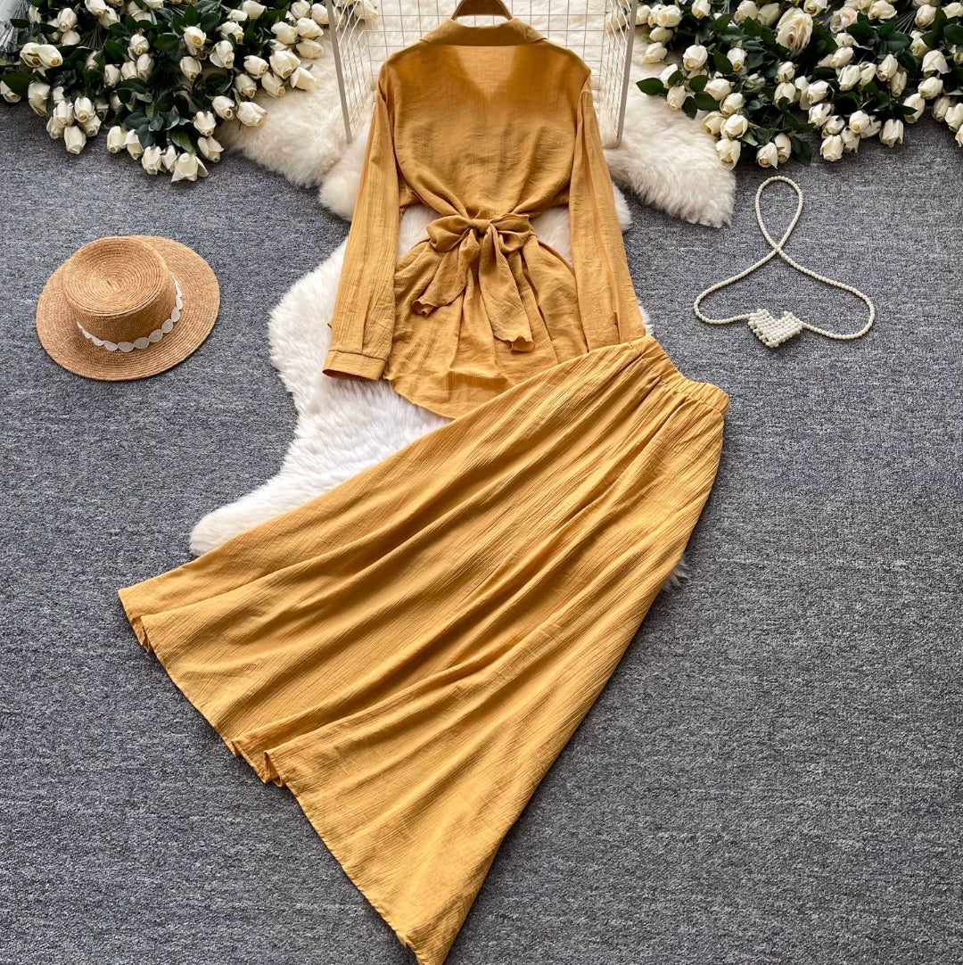 Lace-up Shirt & Skirt Premium 2Pcs