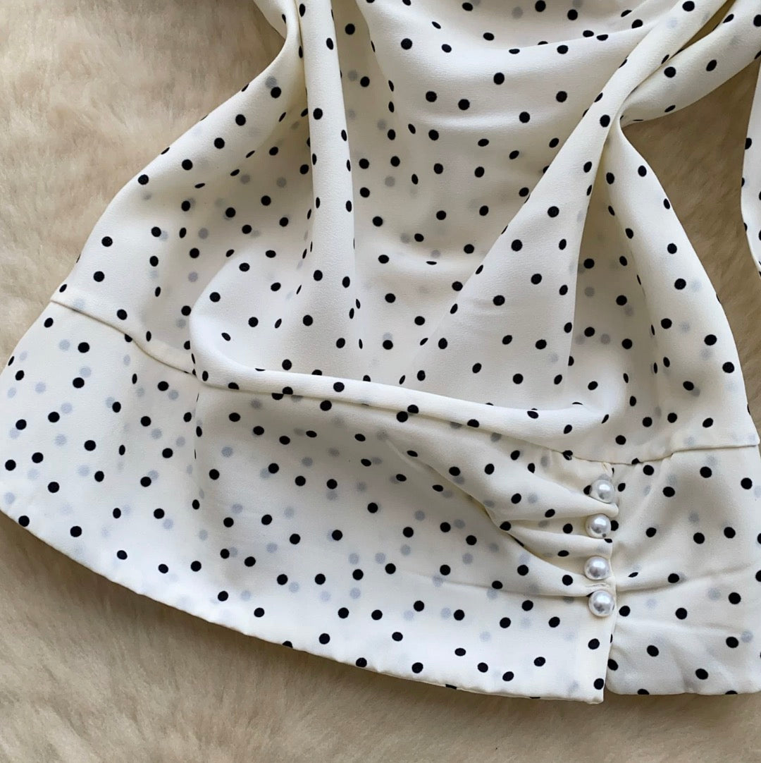 Polka Dot Print Top with Ribbon