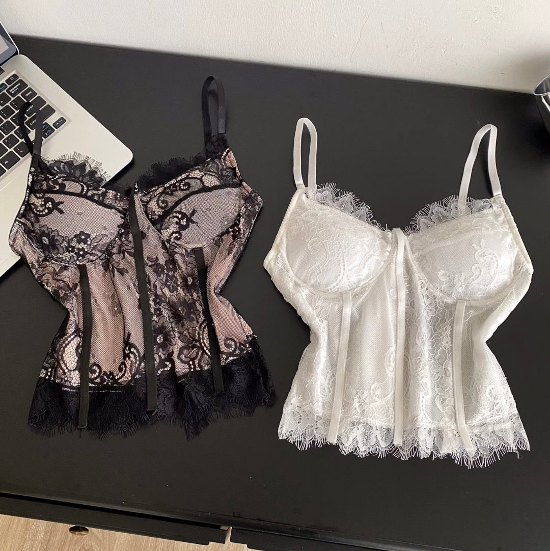 Sexy Embroidered Lace Fishbone Camisole