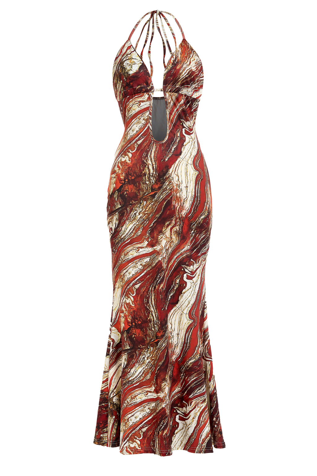 Abstract Print Cut-Out Halter Neck Maxi Dress