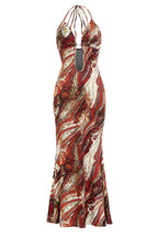 Abstract Print Cut-Out Halter Neck Maxi Dress