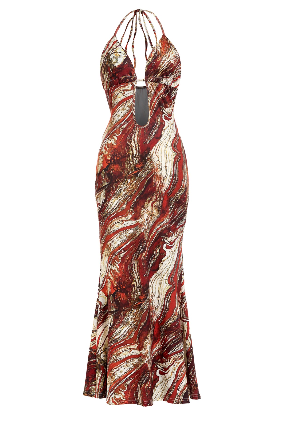 Abstract Print Cut-Out Halter Neck Maxi Dress
