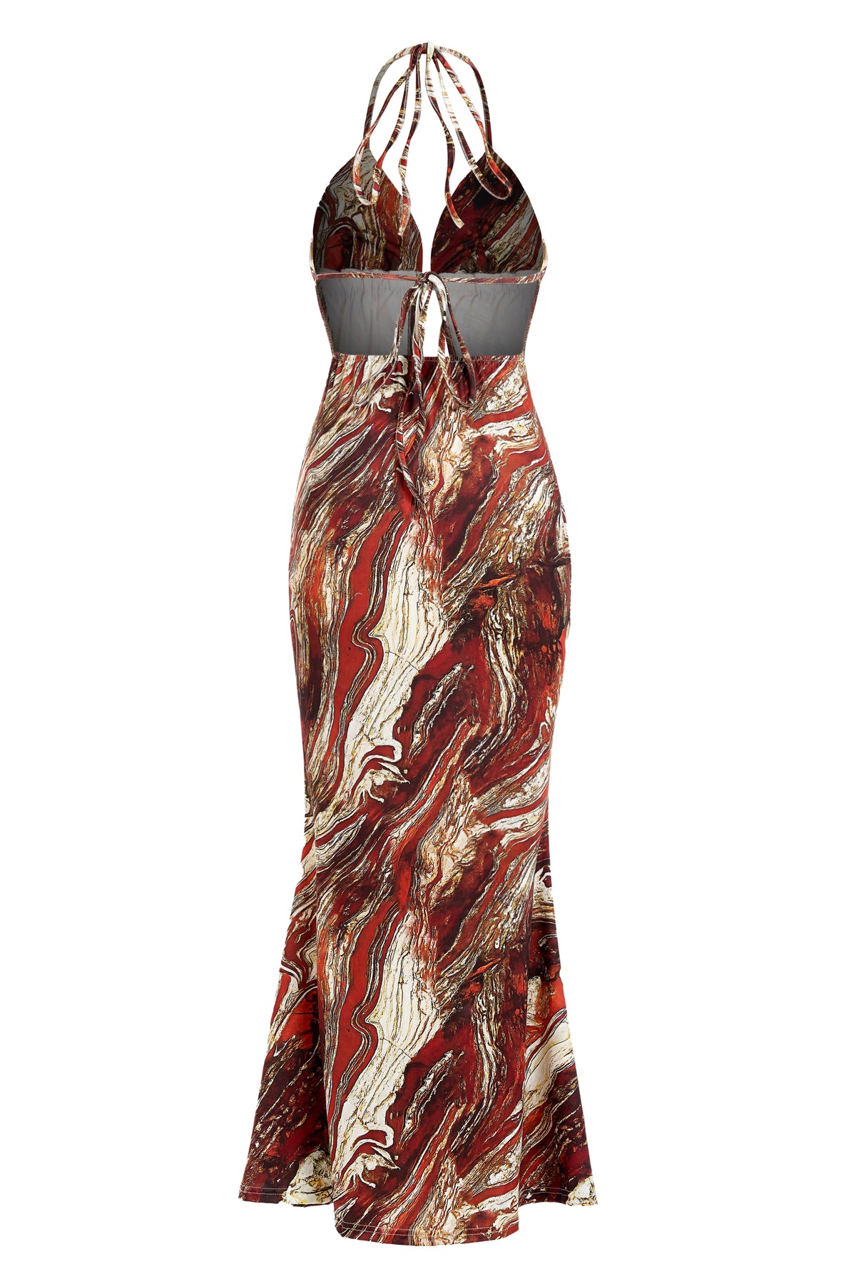 Abstract Print Cut-Out Halter Neck Maxi Dress