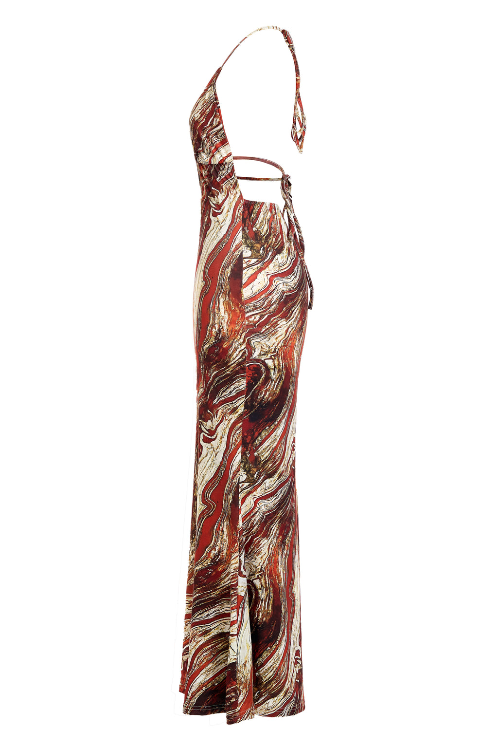Abstract Print Cut-Out Halter Neck Maxi Dress