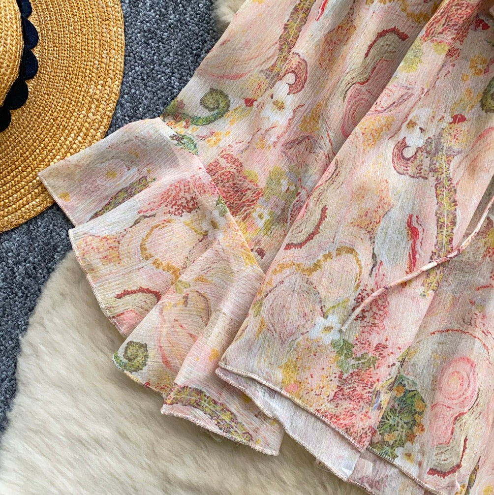 Off-shoulder Floral Print Ruffled Top