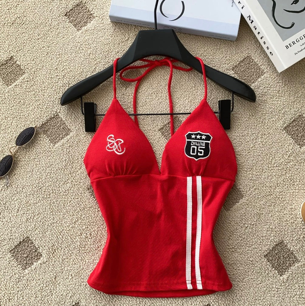 Chic Embroidered Halter Sport Camisole