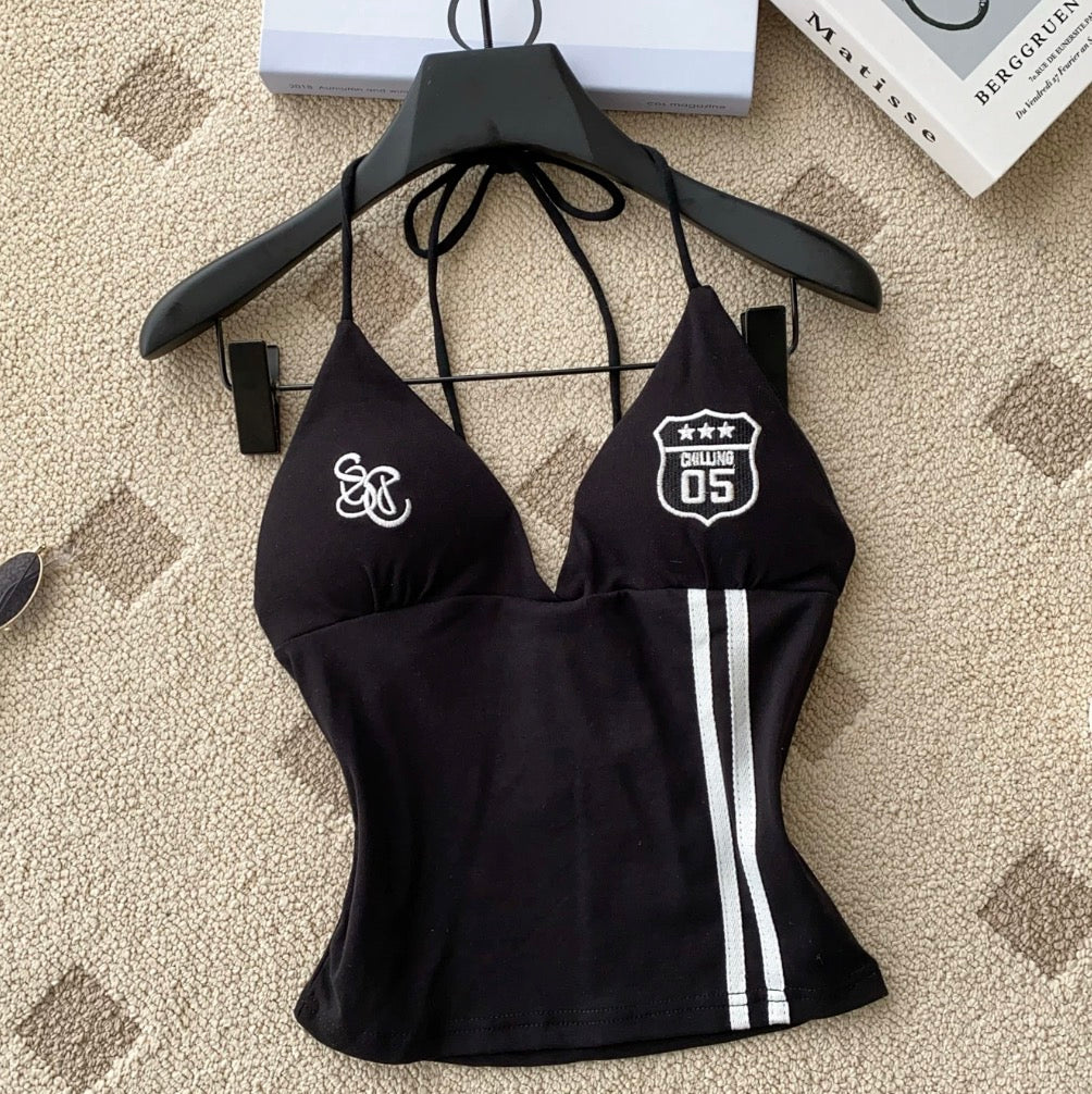 Chic Embroidered Halter Sport Camisole