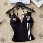 Chic Embroidered Halter Sport Camisole