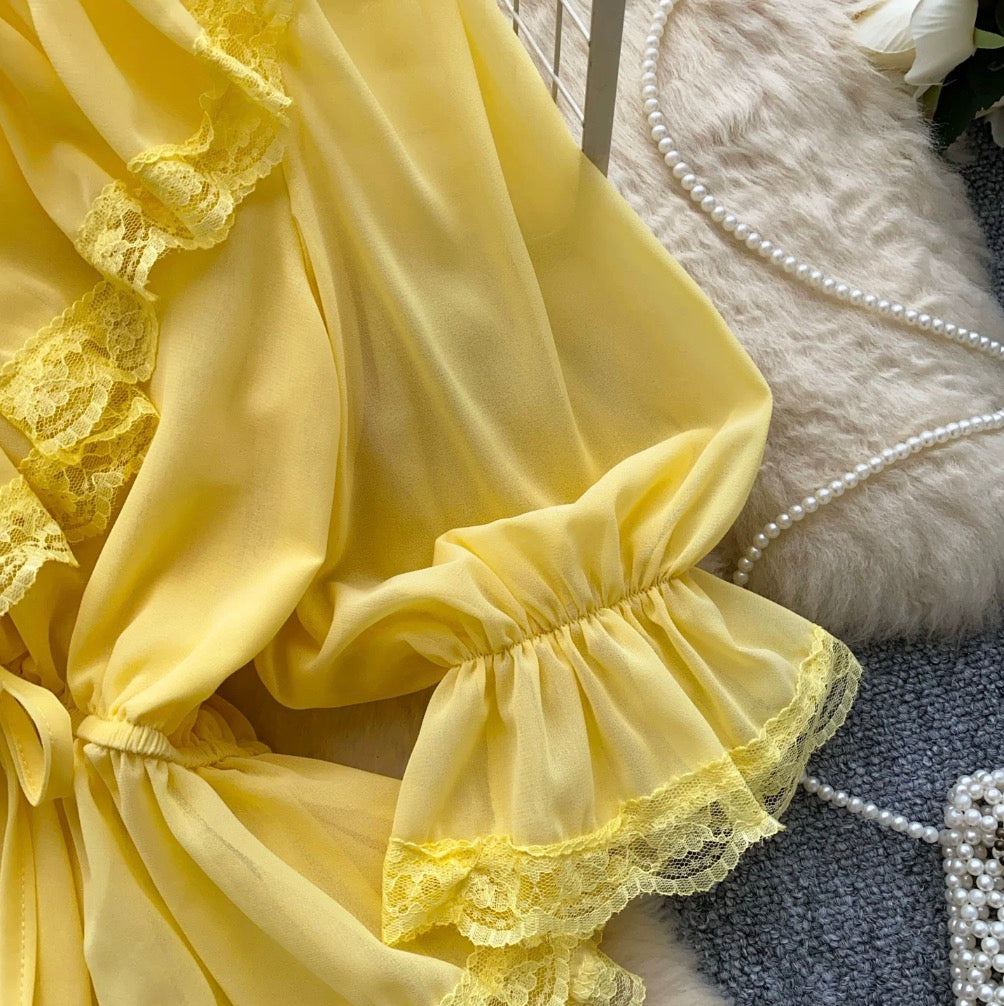 V-neck Ruffled Lace Shirt