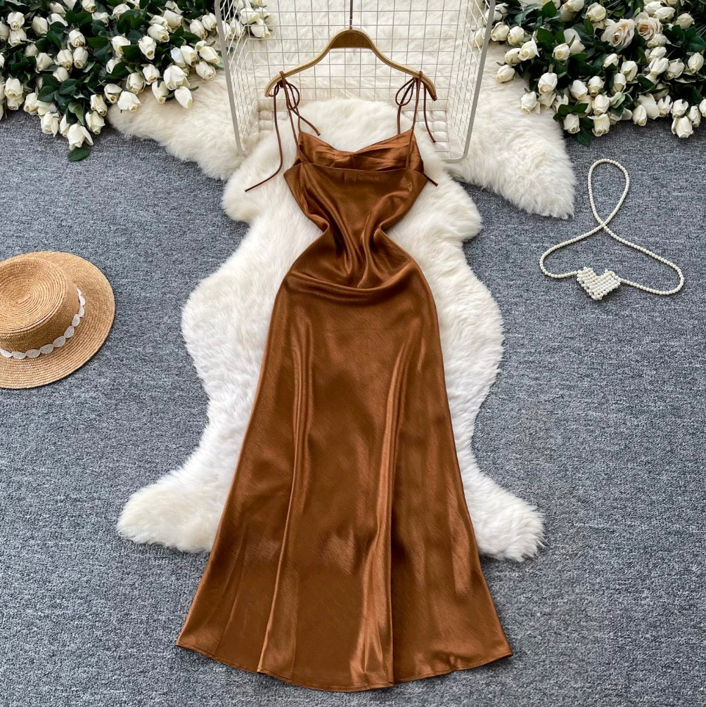 Premium Satin Lace-up Dress