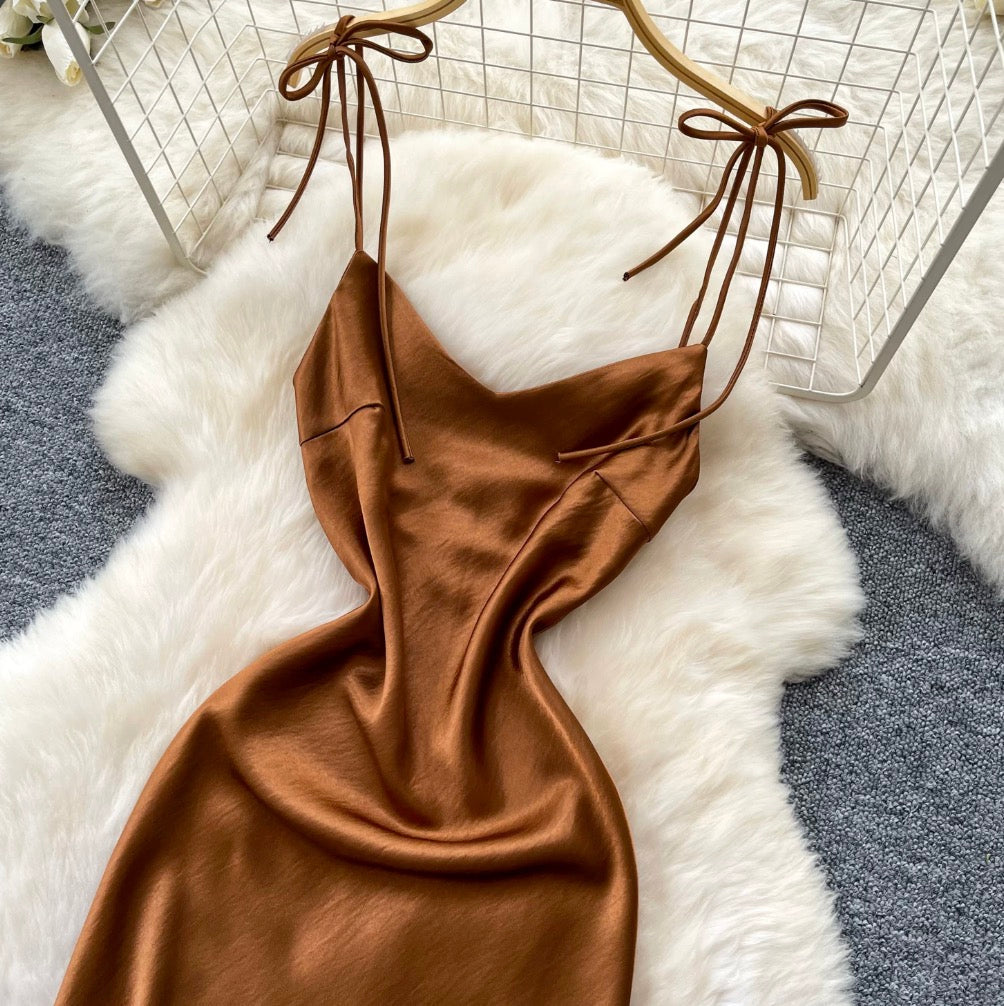 Premium Satin Lace-up Dress