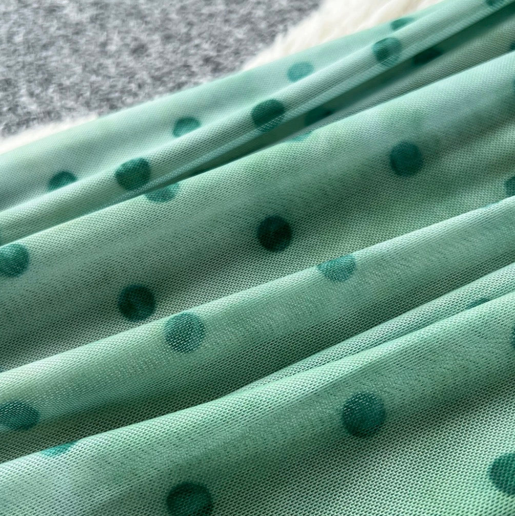 Polka Dot Print Green Slip Dress