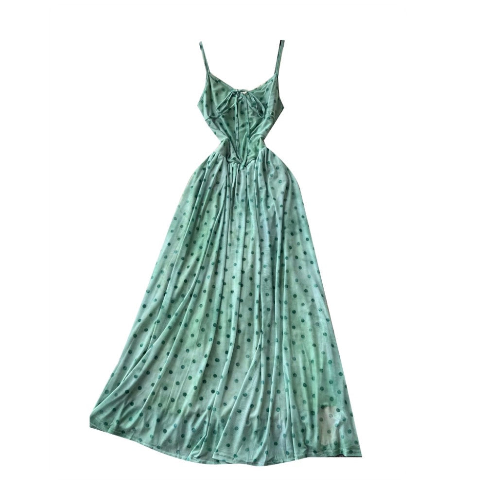 Polka Dot Print Green Slip Dress