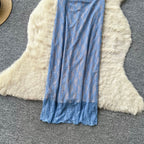 Backless Blue Lace Slip Dress