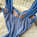 Backless Blue Lace Slip Dress
