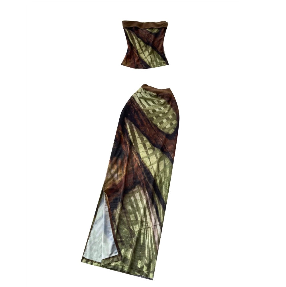 Tank Top & Split Skirt Print 2Pcs