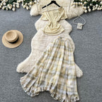 Sweetie Plaid Top & Skirt Patchwork 2Pcs