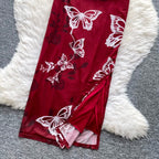 Vintage Butterfly Print Slip Dress