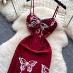 Vintage Butterfly Print Slip Dress