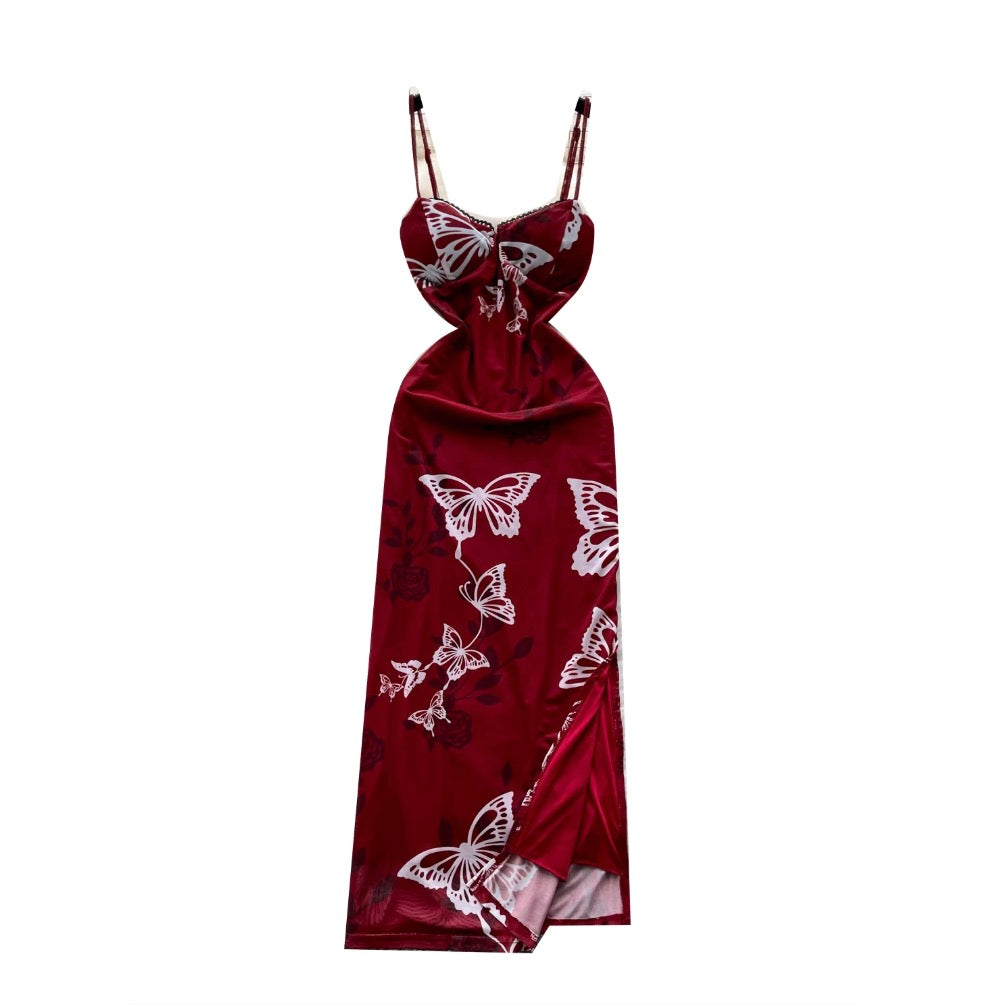 Vintage Butterfly Print Slip Dress