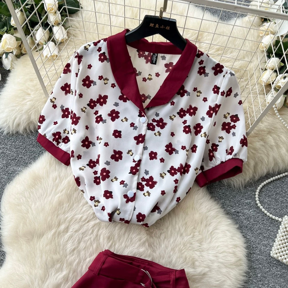 Floral Shirt & Skirt Casual 2Pcs