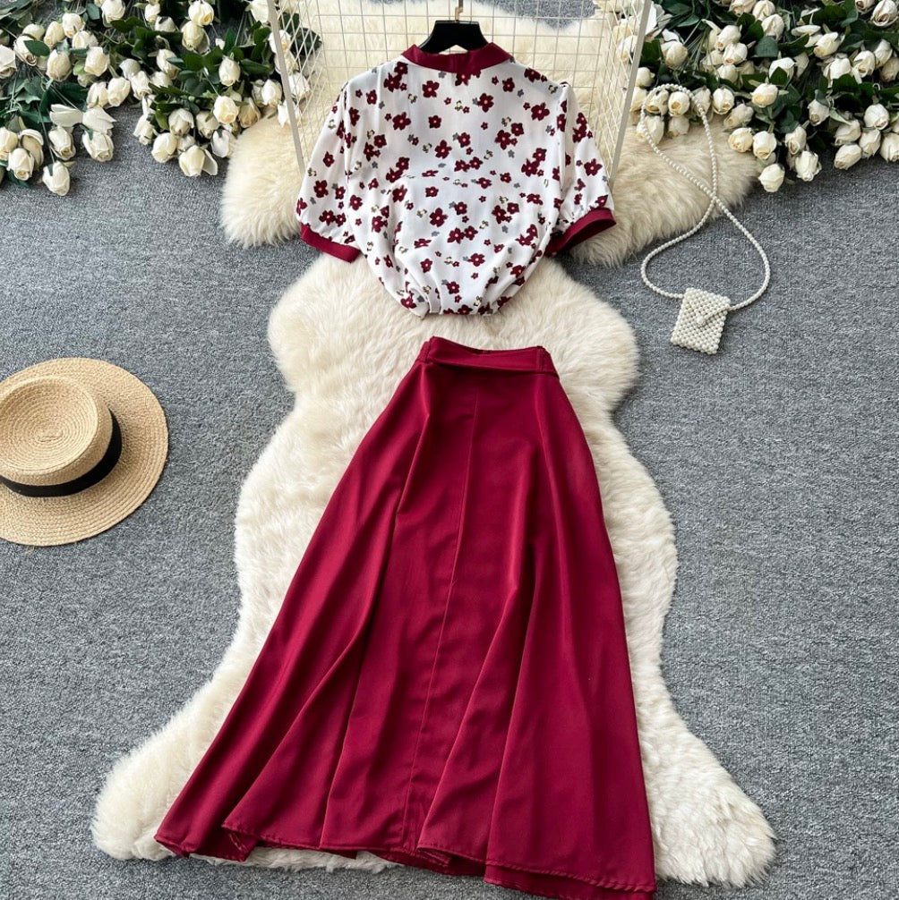 Floral Shirt & Skirt Casual 2Pcs