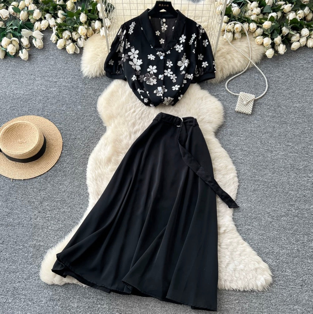 Floral Shirt & Skirt Casual 2Pcs