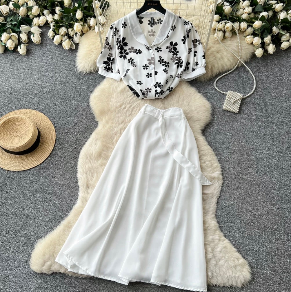 Floral Shirt & Skirt Casual 2Pcs