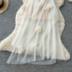 French Style Ruffled Mesh Halter Dress