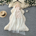 French Style Ruffled Mesh Halter Dress