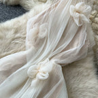 French Style Ruffled Mesh Halter Dress