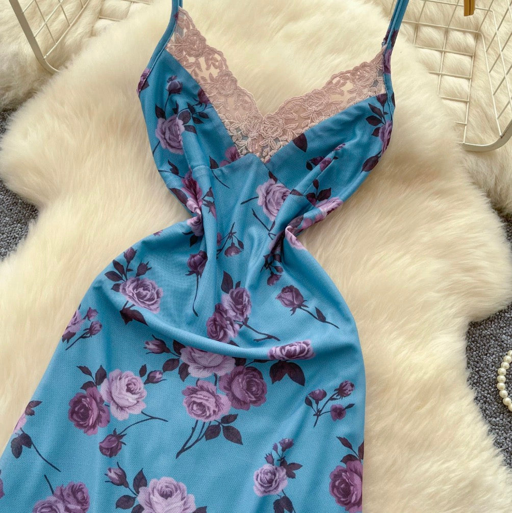 Vintage Rose Print Slip Dress