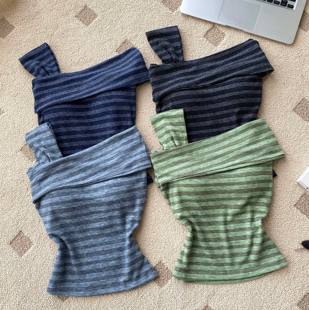 Vintage Off-shoulder Striped Top