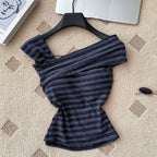 Vintage Off-shoulder Striped Top