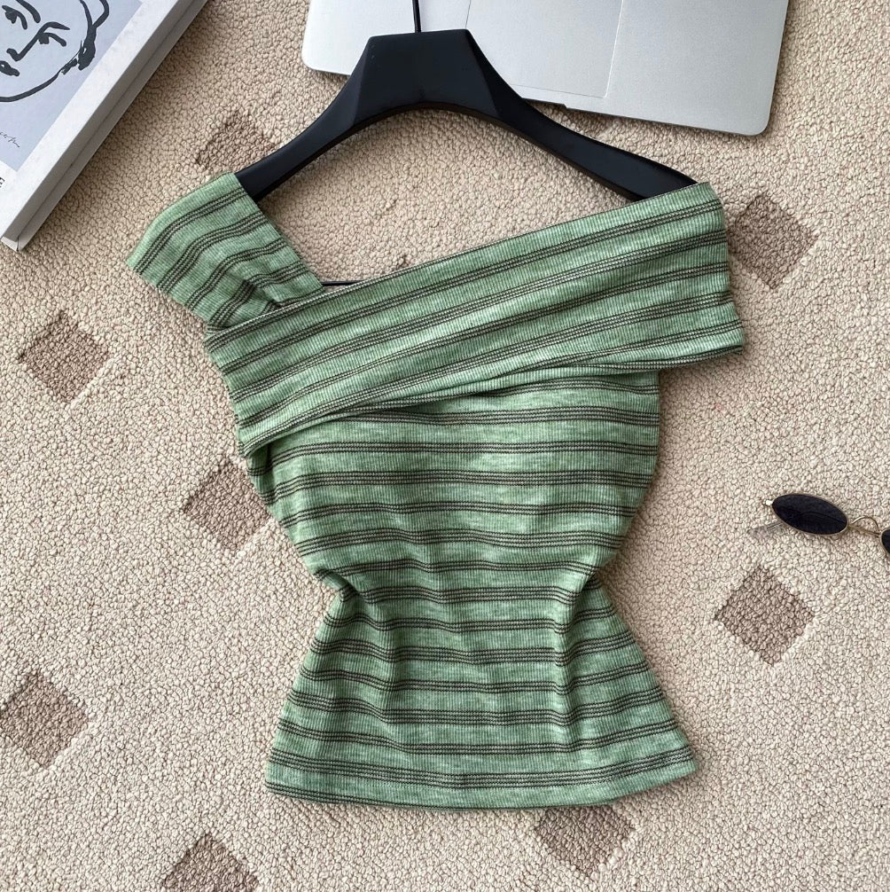 Vintage Off-shoulder Striped Top
