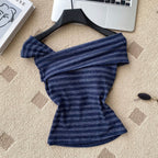 Vintage Off-shoulder Striped Top