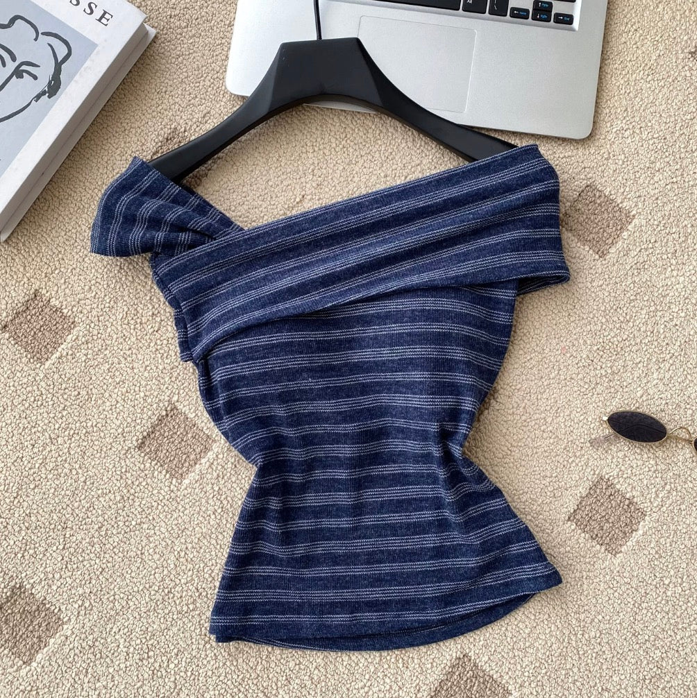 Vintage Off-shoulder Striped Top
