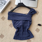 Vintage Off-shoulder Striped Top