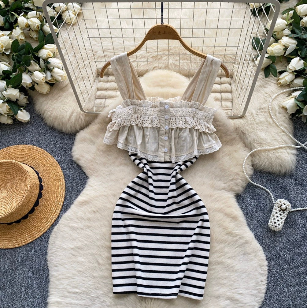 Faux Two-pieces Striped Slip Dress