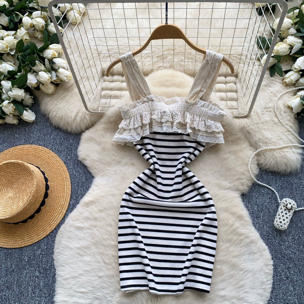 Faux Two-pieces Striped Slip Dress