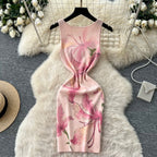 Pink Floral Print Vest Dress