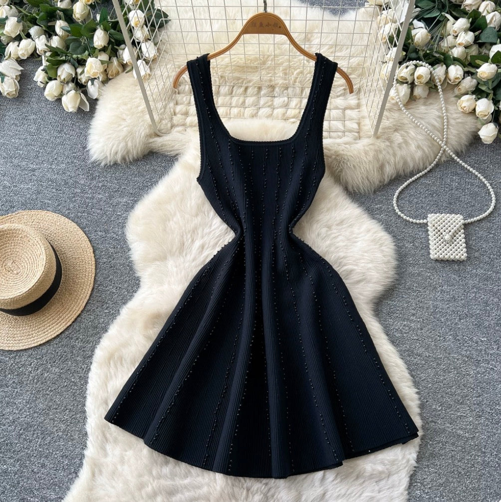 Simple Design Beaded Vest Dress