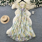 Colorful Tie-dye Lace-up Dress